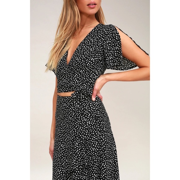Lulus Black Polka Dot Two-Piece Maxi Dress M - Picture 3 of 11
